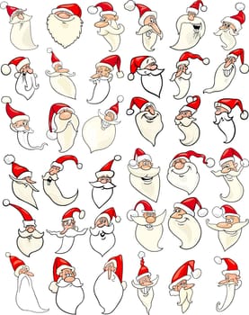 Cartoon Illustration of Santa Claus or Papa Noel or Father Christmas Happy Faces Icons Big Set