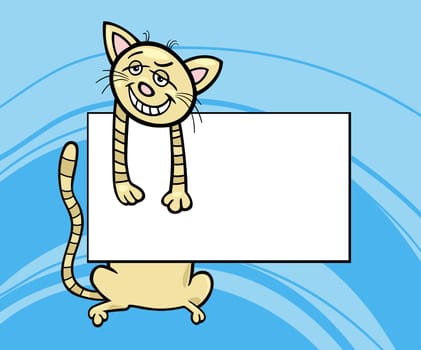 Cartoon Illustration of Funny Cat with White Card or Board Greeting or Business Card Design