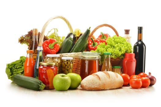Composition with grocery products in shopping basket