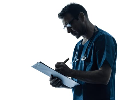 one caucasian man doctor surgeon medical worker silhouette isolated on white background