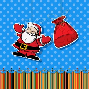 Stickers with santa and gift bag. Graphic art.