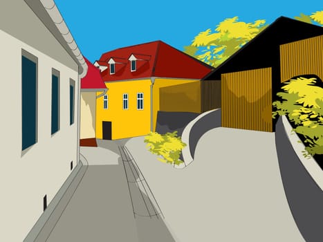 Architecture abstract sketch of a small village.
