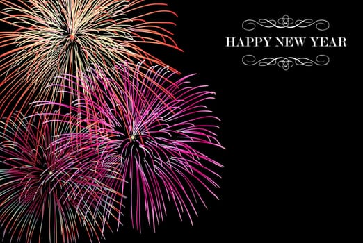 Happy New Year fireworks night scene greeting card. EPS10 vector with transparencies layered for easy manipulation and customisation.