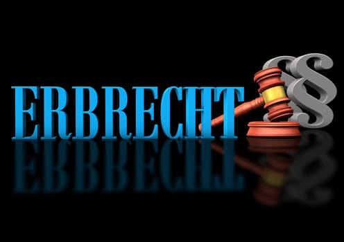 Blue text "Inheritance law"" with a judge's gavel and two paragraphs."