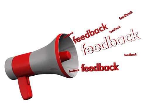 Reg megaphone with text "feedback"". White background."