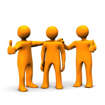 Orange cartoon characters praises his workmate.