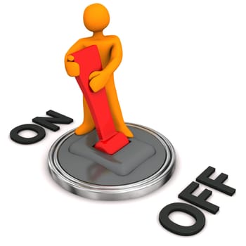 Orange cartoon character with switched on connected swith .