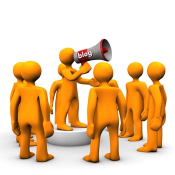 Orange cartoon character with megaphone, make a blog.