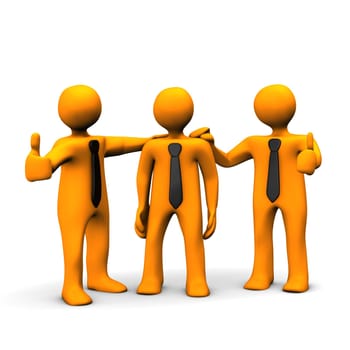 Orange cartoon characters praises his workmate.