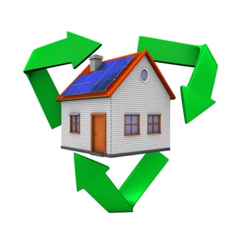 Eco house with recycling symbol. White background.