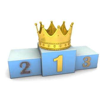 Golden crown on the monument. White background.