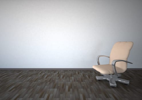 Empty room with white sviwel chair on laminate.