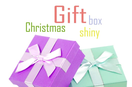 Christmas box gifts with satin bow isolated on white background