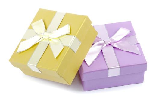 Christmas box gifts with satin bow isolated on white background