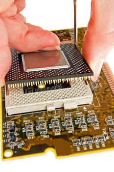 Installing computer CPU on the electronic board