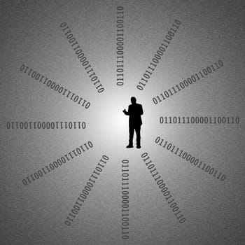 Binary code on detail pixelated screen