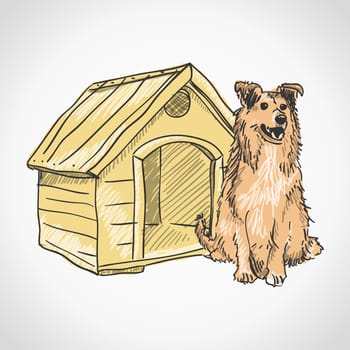 Illustration of a guarding dog at his home place