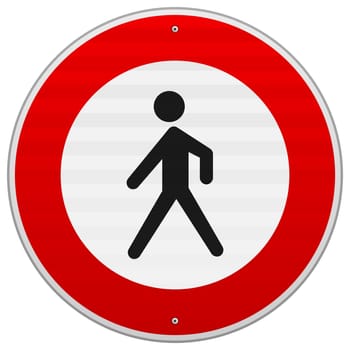 Black silhouette of person on red and white road sign