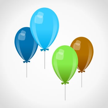 Blue green and brown celebration air baloons on white background