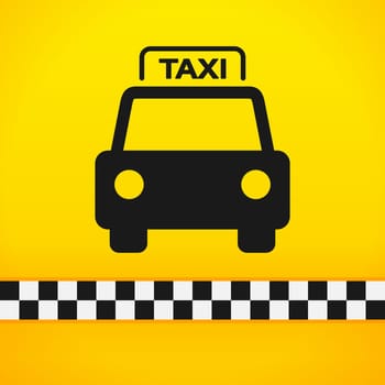Black silhouette of taxi car on bright yellow background