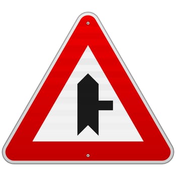 Crossroad shape and direction triangle symbol with red border