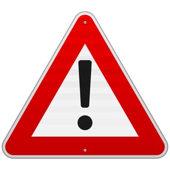 Black exclamation mark in red triangle as a road sign
