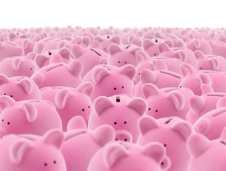 Large group of pink piggy banks