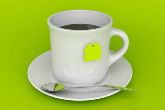 Tea cup on green background