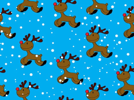 Seamless Christmas seamless pattern with red nose Rudolph and snow