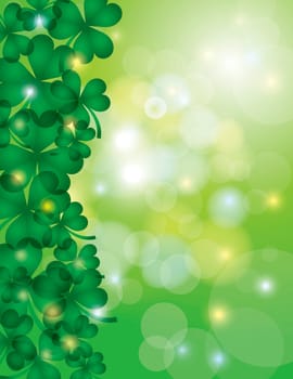 St Patricks Day Shamrock Leaves Border with Sparkles and Bokeh Background Illustration