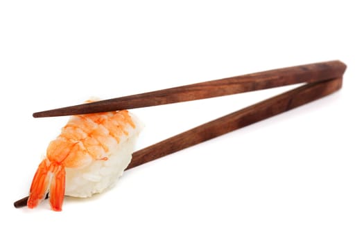 Sushi with chopsticks,Japanese food against white background
