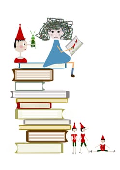 child reads a book