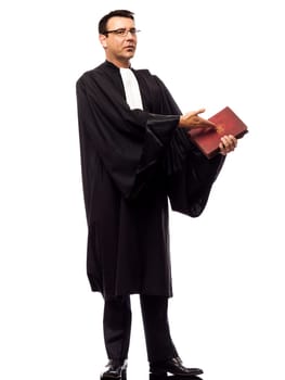 one caucasian lawyer man pleading in studio isolated on white background