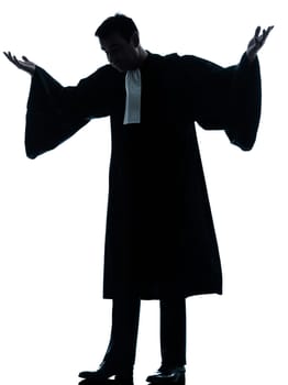 one caucasian lawyer man pleading silhouette in studio isolated on white background