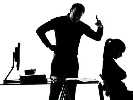 one man father professor and student teenager girl helping for homework in silhouette indoors isolated on white background