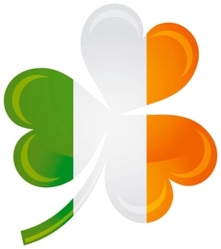 Ireland Flag with Shamrock Silhouette Isolated on White Background Illustration