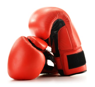 Pair of red leather boxing gloves isolated on white