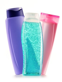 Composition with plastic bottles of body care and beauty products