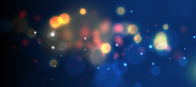 Abstract blue bokeh background with defocused circles and glitter. Decoration element for Christmas and New Year holidays, greeting cards, web banners, posters - illustration