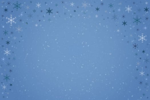 Abstract pastel blue Christmas holiday winter background frame of falling snowflakes