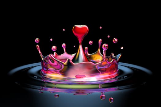 falling heart shaped water drop into the water on the dark background