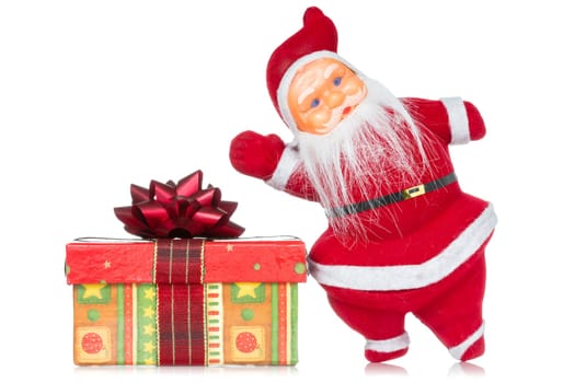 Santa claus with christmas gift on white background