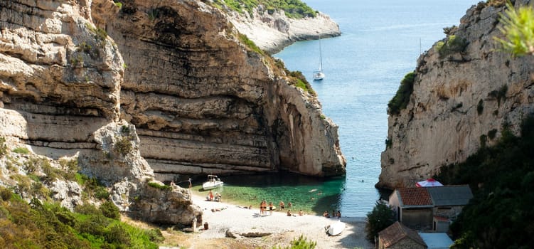 Scenic landscape about Stiniva bay in vis island