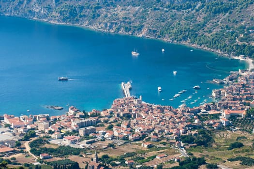 aerial view to the komiza town in Croatia
