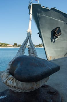 steel bollard with strong ship rope