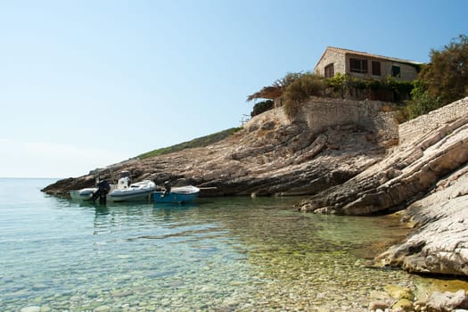 Coastal port on a bay (Croatia , vis)