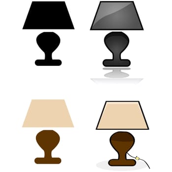 Icon illustration showing a table lamp in four different styles