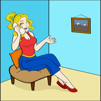 Cartoon illustration showing a girl chatting on the phone