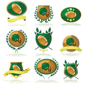Collection of badges showing an American football or a helmet