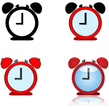 Illustration showing alarm clock depicted in four different styles